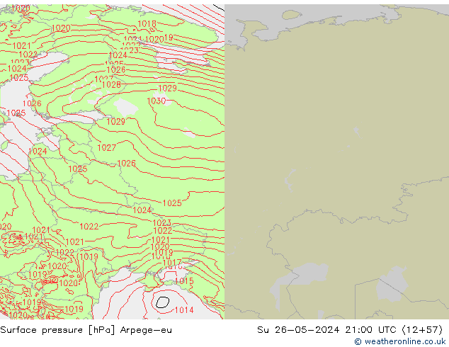 Surface pressure Arpege-eu Su 26.05.2024 21 UTC