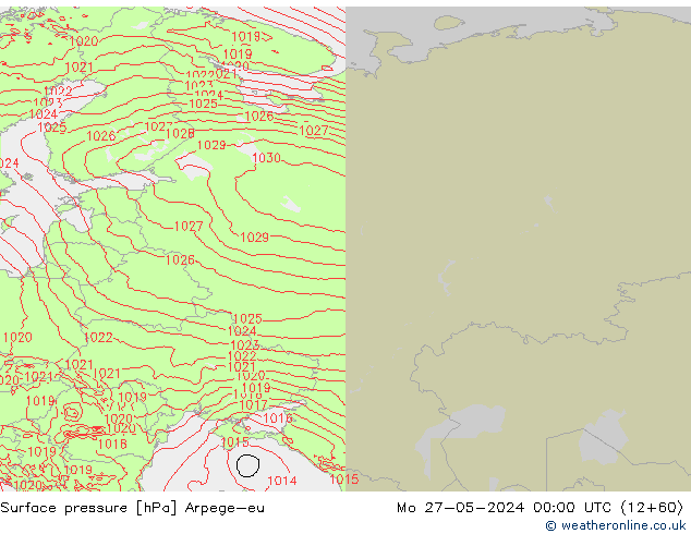 Atmosférický tlak Arpege-eu Po 27.05.2024 00 UTC