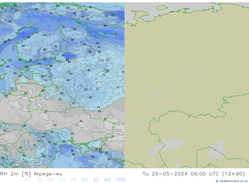 RH 2m Arpege-eu Tu 28.05.2024 06 UTC