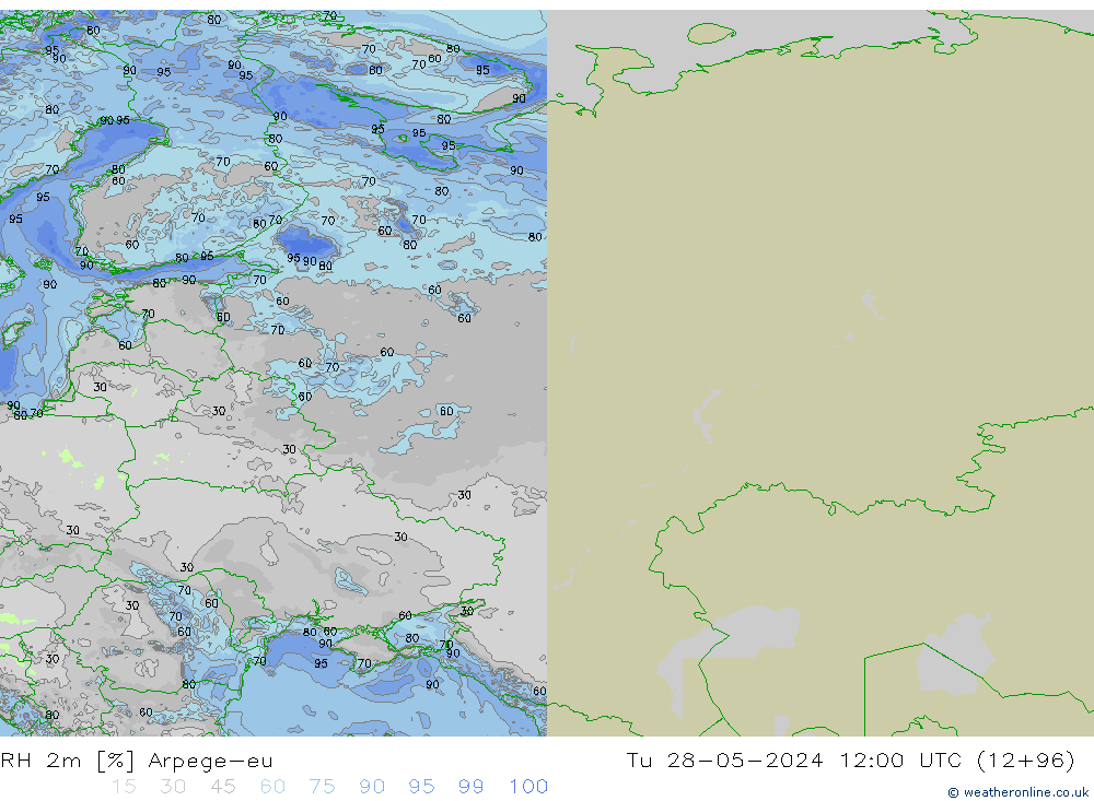 RH 2m Arpege-eu Tu 28.05.2024 12 UTC