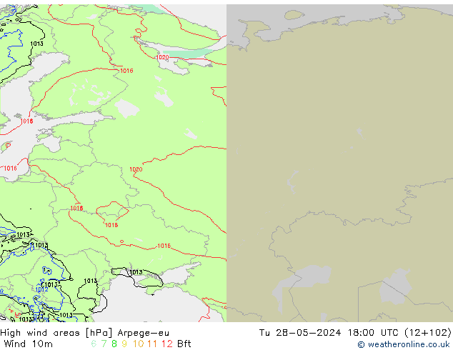 High wind areas Arpege-eu Tu 28.05.2024 18 UTC