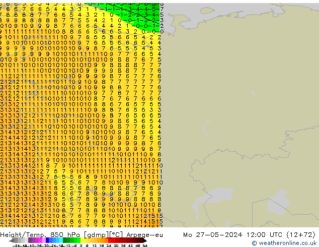 Height/Temp. 850 hPa Arpege-eu Mo 27.05.2024 12 UTC