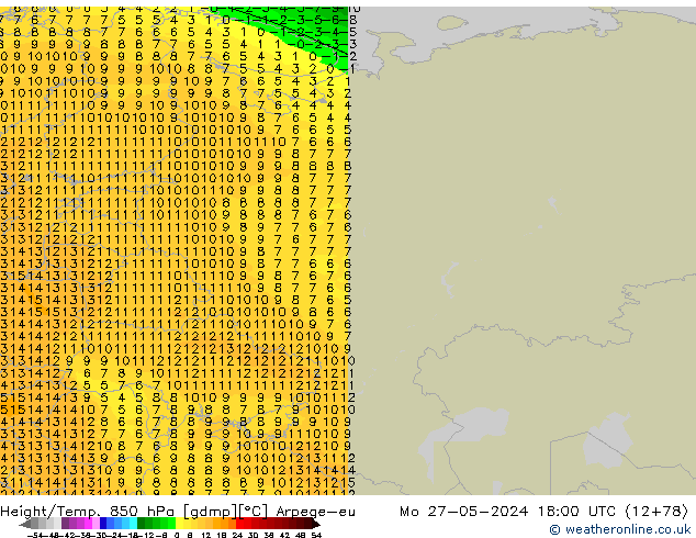 Height/Temp. 850 hPa Arpege-eu Seg 27.05.2024 18 UTC