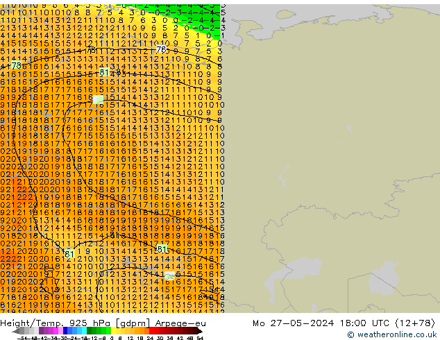 Height/Temp. 925 гПа Arpege-eu пн 27.05.2024 18 UTC