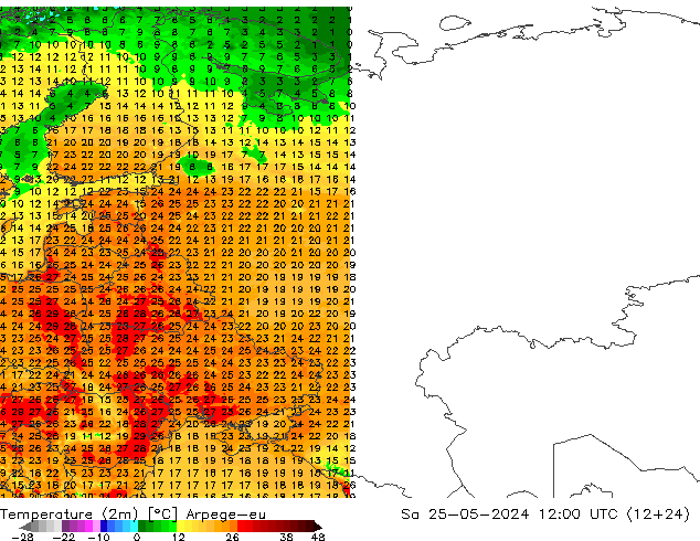 Temperature (2m) Arpege-eu Sa 25.05.2024 12 UTC