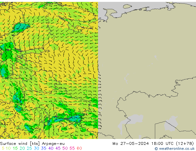 Surface wind Arpege-eu Po 27.05.2024 18 UTC