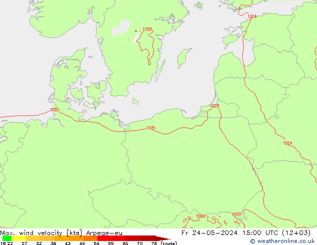 Max. wind velocity Arpege-eu пт 24.05.2024 15 UTC