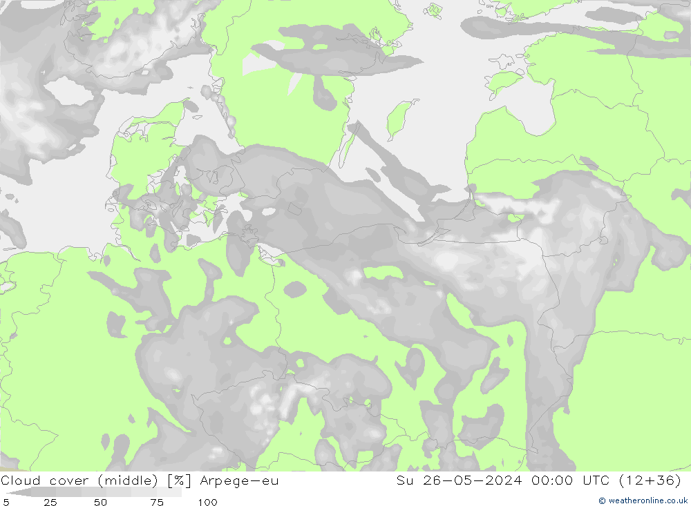 Cloud cover (middle) Arpege-eu Su 26.05.2024 00 UTC