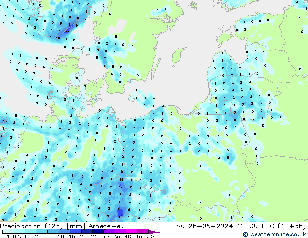 Precipitation (12h) Arpege-eu Su 26.05.2024 00 UTC