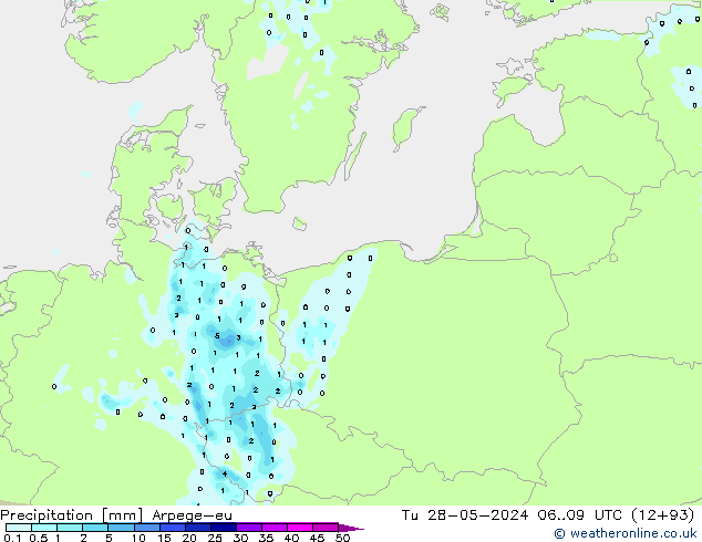 Precipitation Arpege-eu Tu 28.05.2024 09 UTC