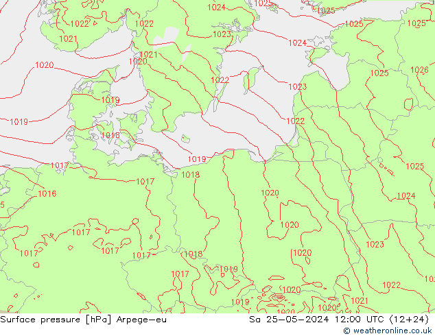 Pressione al suolo Arpege-eu sab 25.05.2024 12 UTC