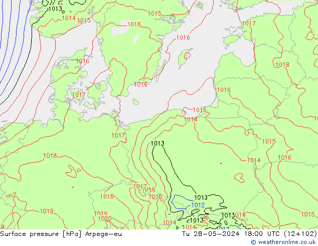 Surface pressure Arpege-eu Tu 28.05.2024 18 UTC