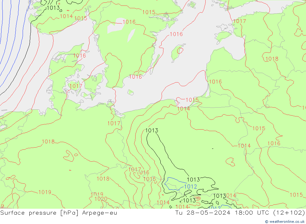 Presión superficial Arpege-eu mar 28.05.2024 18 UTC