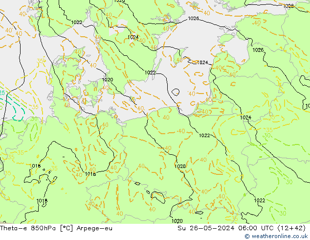 Theta-e 850hPa Arpege-eu  26.05.2024 06 UTC