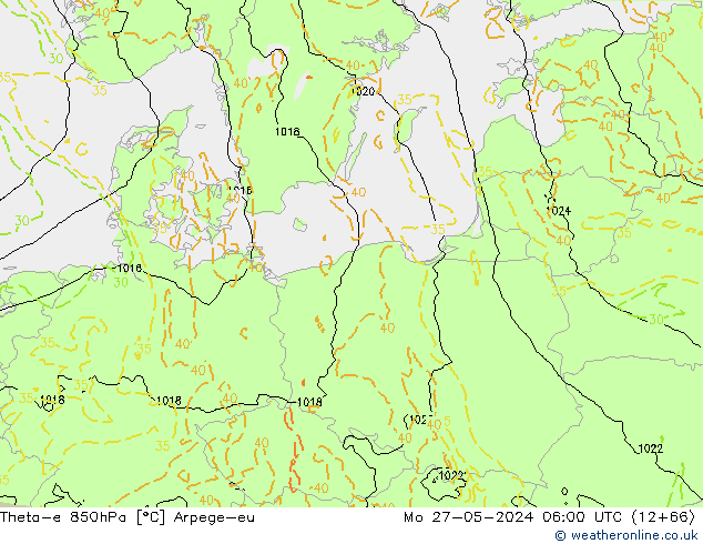Theta-e 850hPa Arpege-eu Mo 27.05.2024 06 UTC