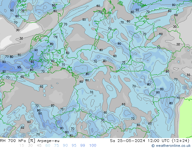 RH 700 hPa Arpege-eu Sa 25.05.2024 12 UTC