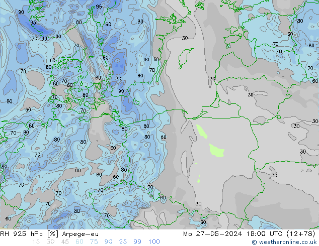 RH 925 hPa Arpege-eu Seg 27.05.2024 18 UTC