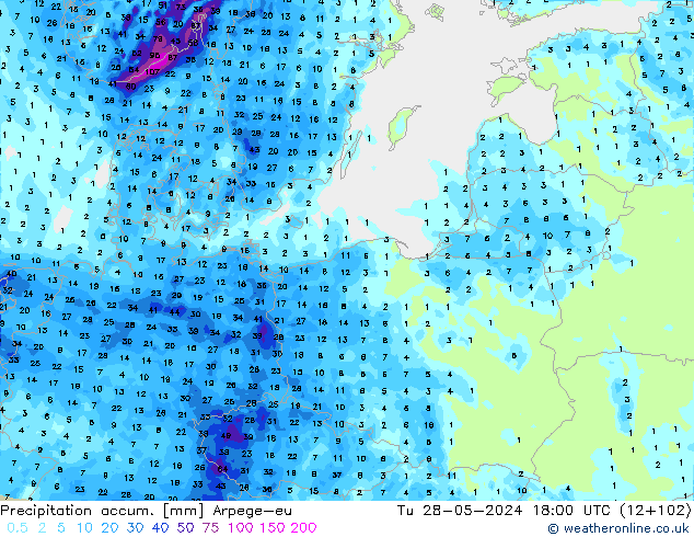 Toplam Yağış Arpege-eu Sa 28.05.2024 18 UTC