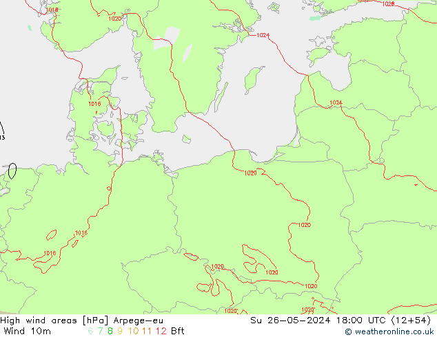 High wind areas Arpege-eu dim 26.05.2024 18 UTC