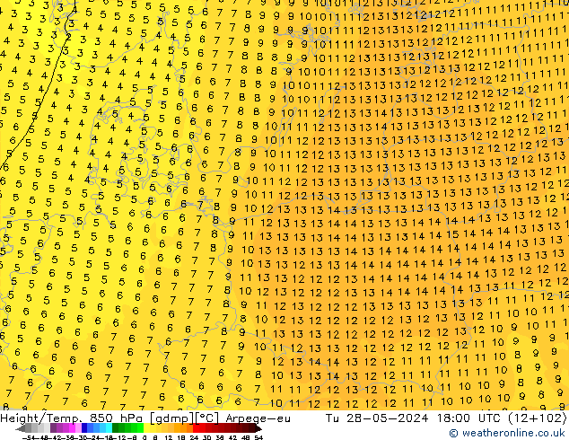 Height/Temp. 850 hPa Arpege-eu wto. 28.05.2024 18 UTC