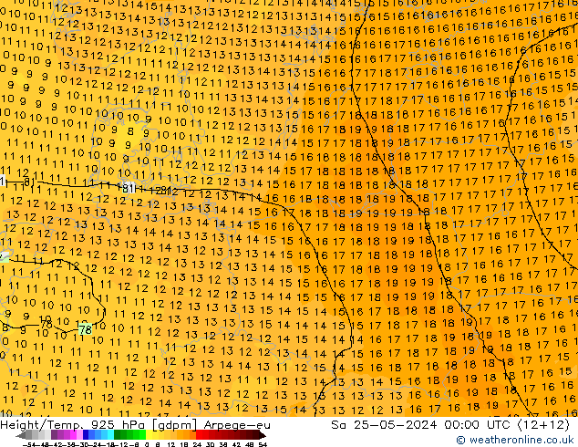 Height/Temp. 925 hPa Arpege-eu  25.05.2024 00 UTC