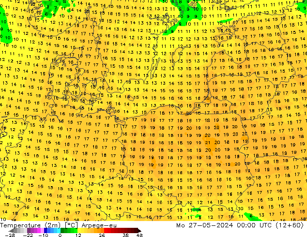 Temperatura (2m) Arpege-eu lun 27.05.2024 00 UTC