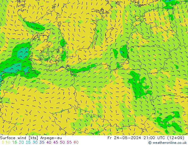 Surface wind Arpege-eu Fr 24.05.2024 21 UTC