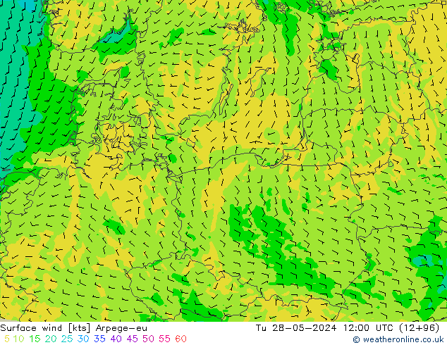 Surface wind Arpege-eu Tu 28.05.2024 12 UTC