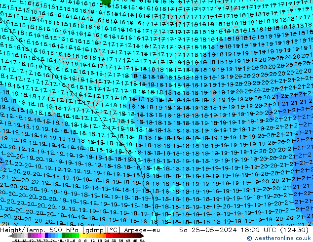 Height/Temp. 500 hPa Arpege-eu so. 25.05.2024 18 UTC