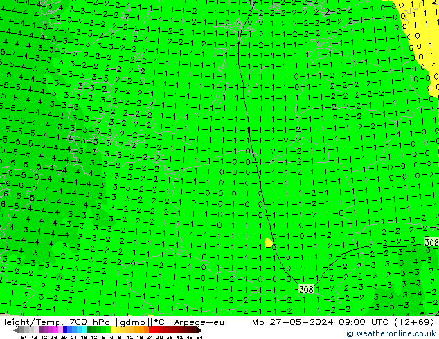 Hoogte/Temp. 700 hPa Arpege-eu ma 27.05.2024 09 UTC