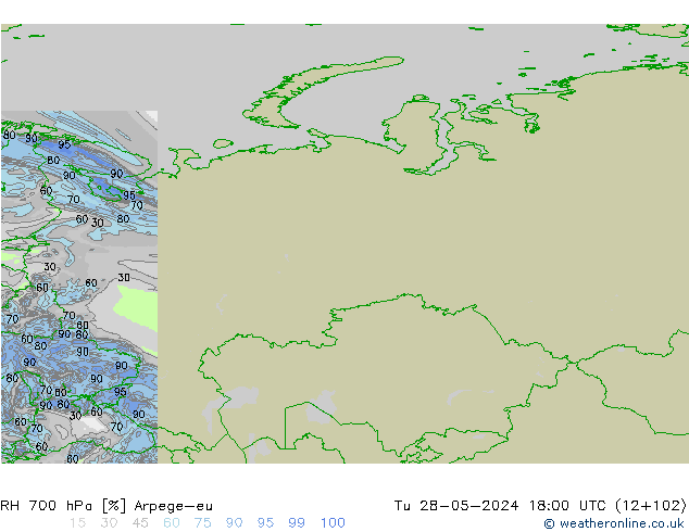 Humedad rel. 700hPa Arpege-eu mar 28.05.2024 18 UTC