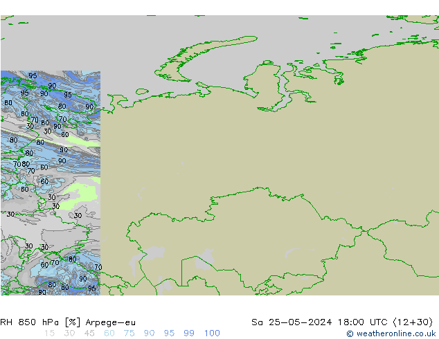 Humidité rel. 850 hPa Arpege-eu sam 25.05.2024 18 UTC