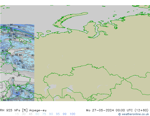 RH 925 гПа Arpege-eu пн 27.05.2024 00 UTC