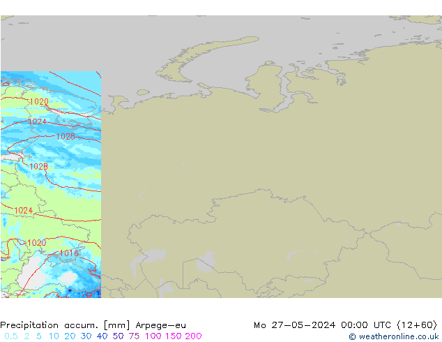 Precipitation accum. Arpege-eu Mo 27.05.2024 00 UTC