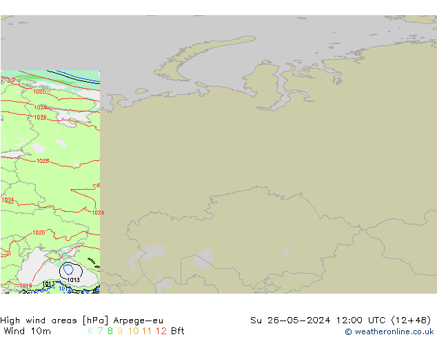 High wind areas Arpege-eu Ne 26.05.2024 12 UTC