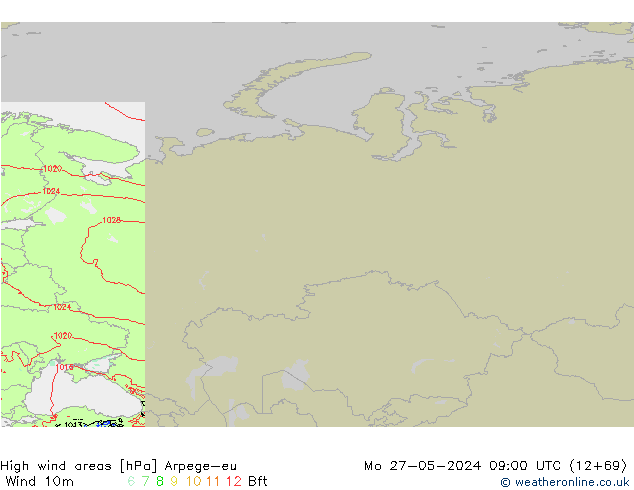 yüksek rüzgarlı alanlar Arpege-eu Pzt 27.05.2024 09 UTC