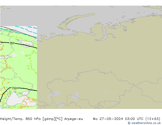 Height/Temp. 850 hPa Arpege-eu Mo 27.05.2024 03 UTC