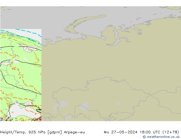 Yükseklik/Sıc. 925 hPa Arpege-eu Pzt 27.05.2024 18 UTC