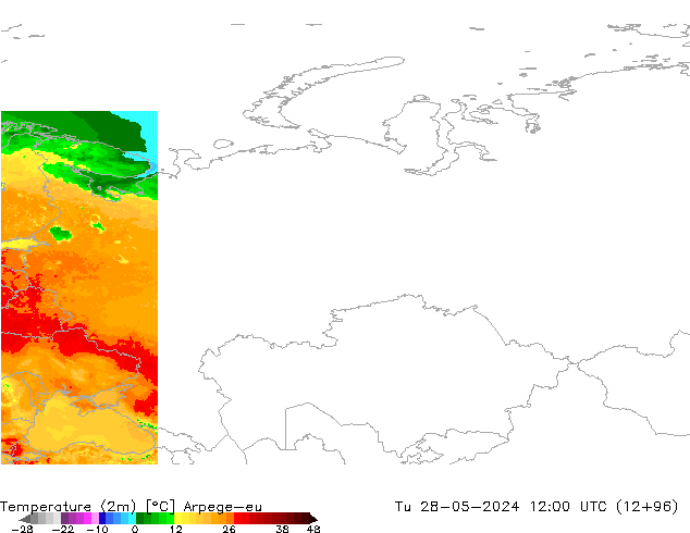 température (2m) Arpege-eu mar 28.05.2024 12 UTC