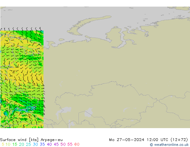 wiatr 10 m Arpege-eu pon. 27.05.2024 12 UTC