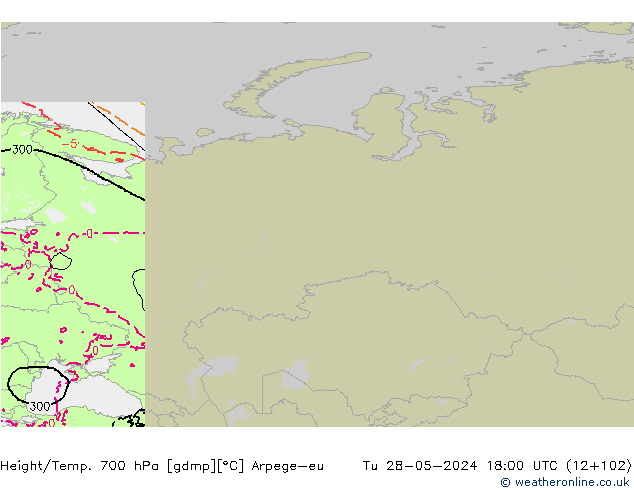 Height/Temp. 700 hPa Arpege-eu Tu 28.05.2024 18 UTC
