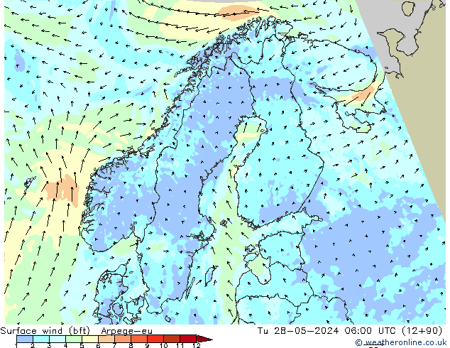 Vento 10 m (bft) Arpege-eu Ter 28.05.2024 06 UTC
