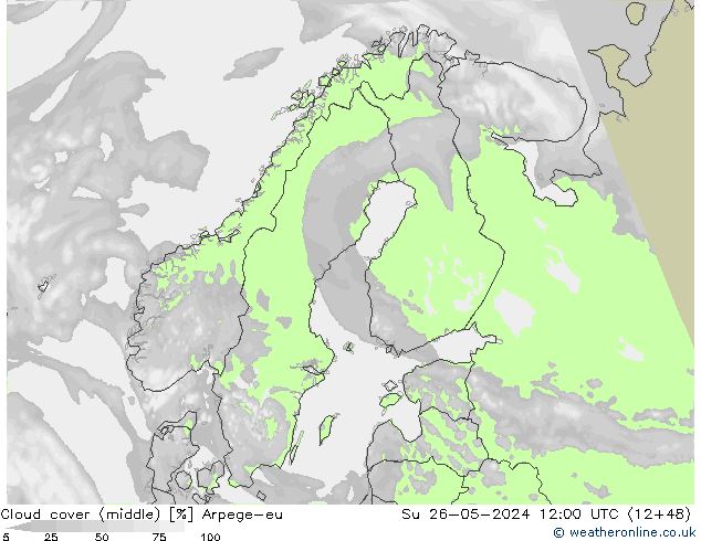 Cloud cover (middle) Arpege-eu Su 26.05.2024 12 UTC