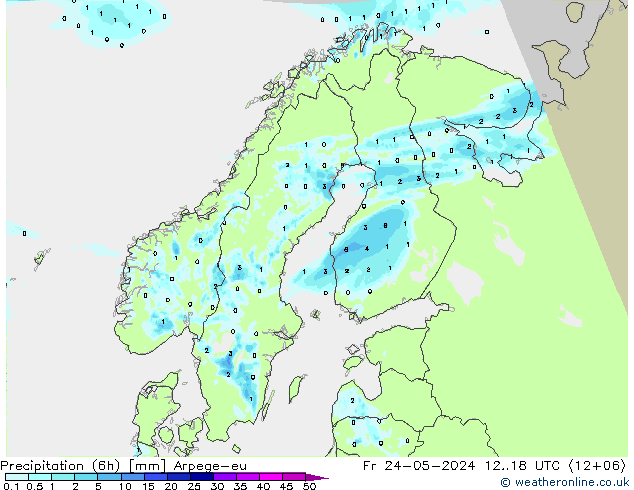 降水量 (6h) Arpege-eu 星期五 24.05.2024 18 UTC