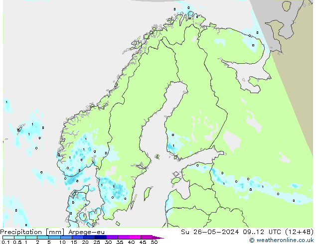 Niederschlag Arpege-eu So 26.05.2024 12 UTC