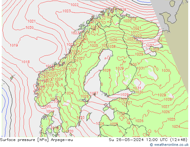 Surface pressure Arpege-eu Su 26.05.2024 12 UTC