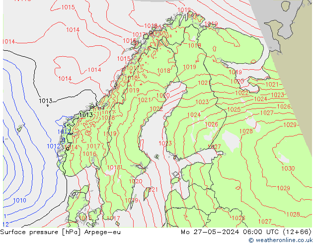 Atmosférický tlak Arpege-eu Po 27.05.2024 06 UTC