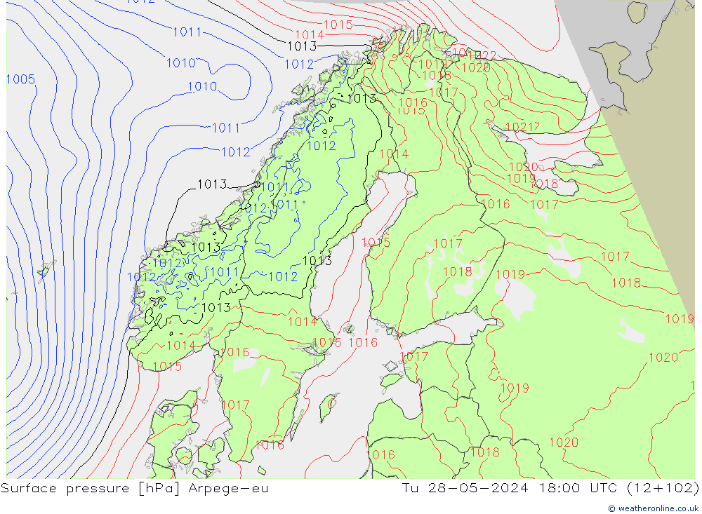 приземное давление Arpege-eu вт 28.05.2024 18 UTC