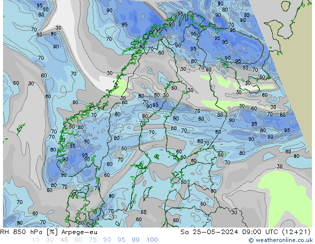 RH 850 hPa Arpege-eu Sa 25.05.2024 09 UTC