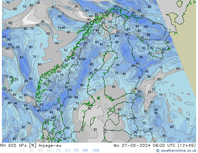 RH 925 hPa Arpege-eu lun 27.05.2024 09 UTC